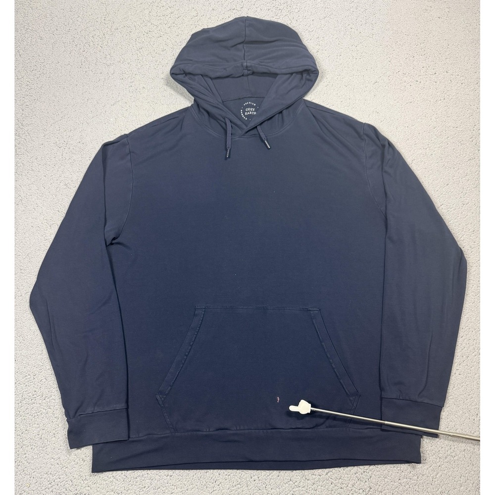 Cozy Earth Hoodie Mens XL Blue Bamboo Jersey Pullover Kangaroo Pocket Stretch